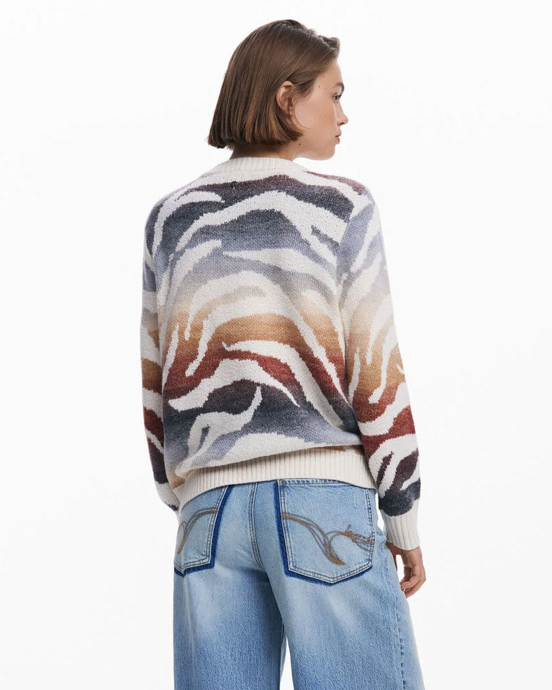 Desigual Maglione Scollo a V Stampa Zebra da Donna 4
