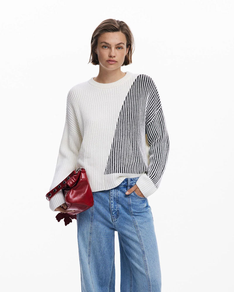 Desigual Maglione a Collo Alto Combinato da Donna Colore Bianco