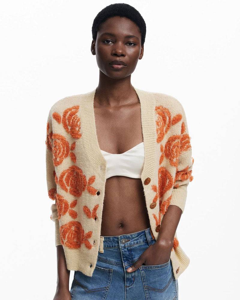 Desigual Maglione con Bottoni Rosa da Donna Colore Beige