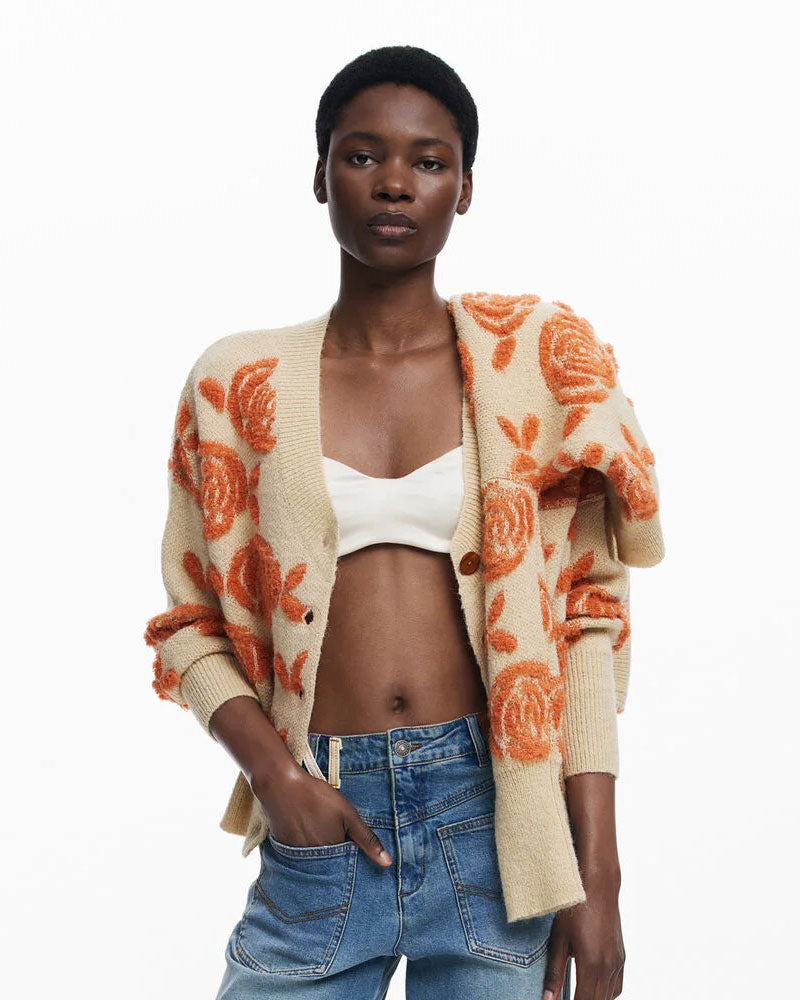 Desigual Maglione con Bottoni Rosa da Donna Colore Beige