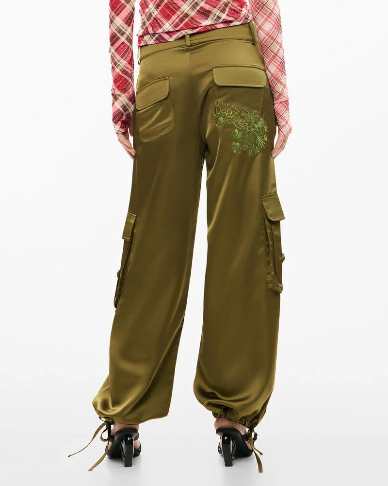 Desigual Pantalone Cargo Satinato Colore Verde