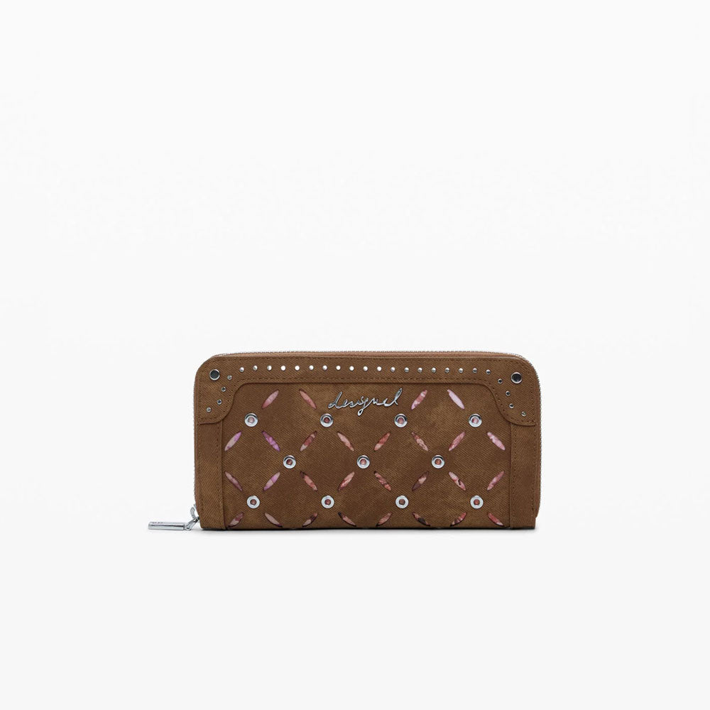 Desigual Portafoglio Traforato con Borchie Grande Colore Marrone