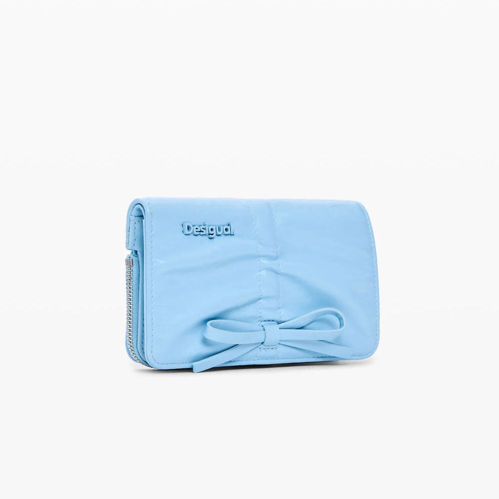 Desigual Portamonete Piccolo con Fiocco Brillante Colore Azzurro