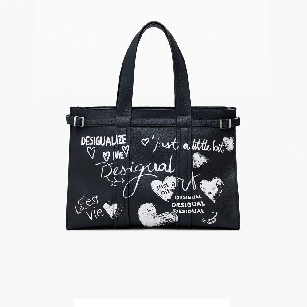 Desigual Shopper Effetto Pelle con Lettere Grande Colore Nero