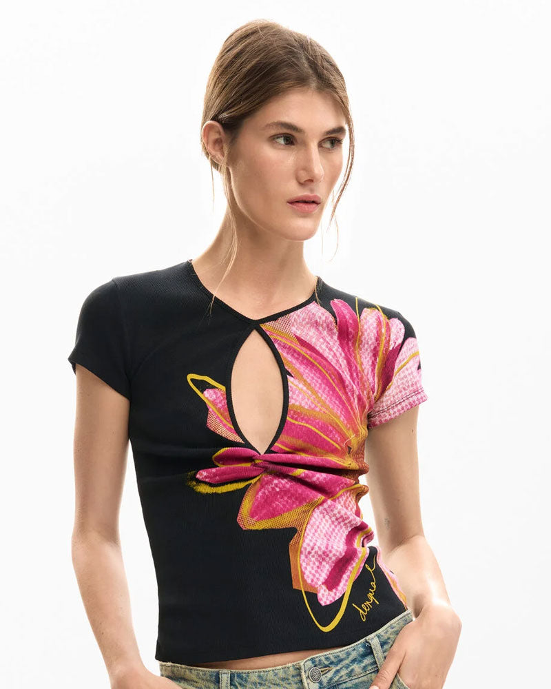 Desigual T-Shirt Apertura Fiore Colore Nero