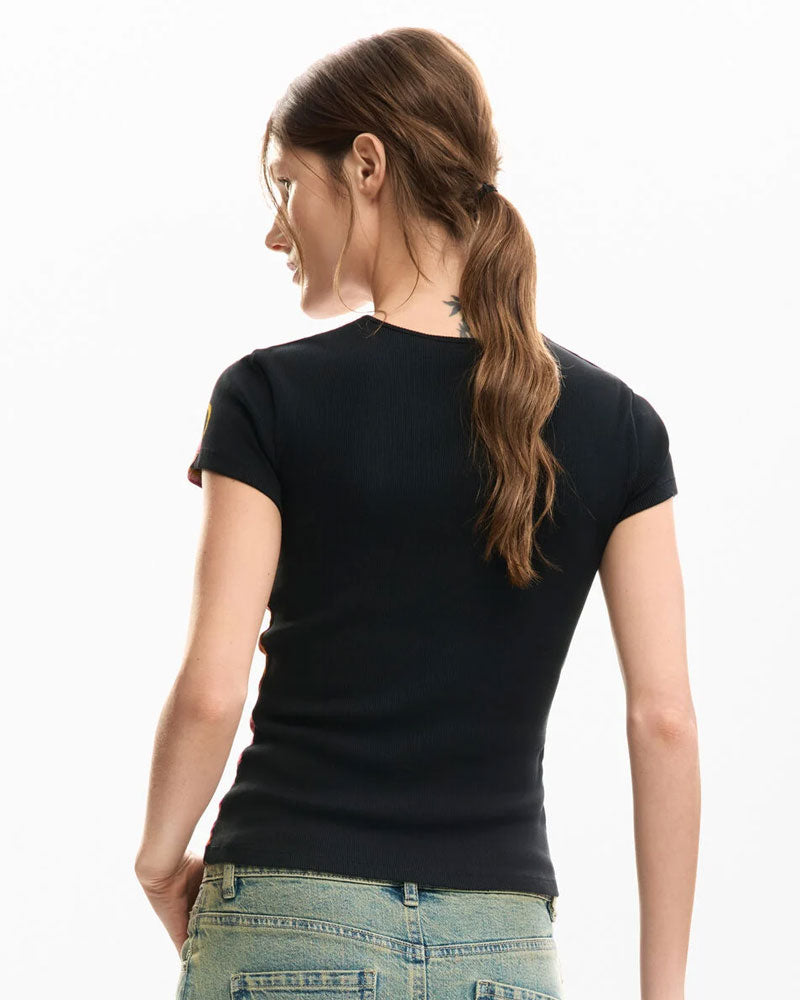 Desigual T-Shirt Apertura Fiore Colore Nero