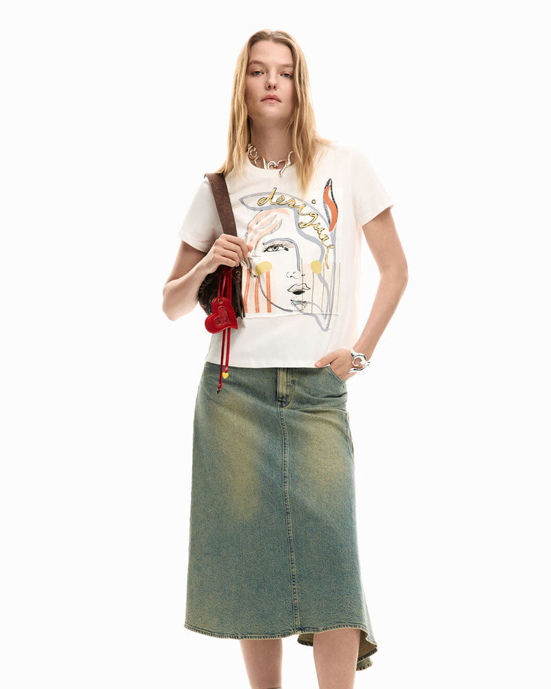 Desigual T-Shirt Logo Viso Colore Bianco