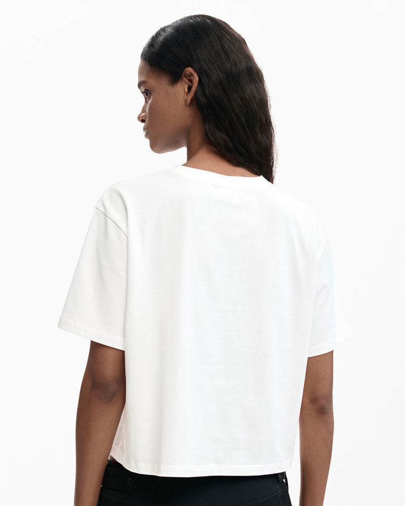 Desigual T-Shirt Logo a Quadri Colore Bianco