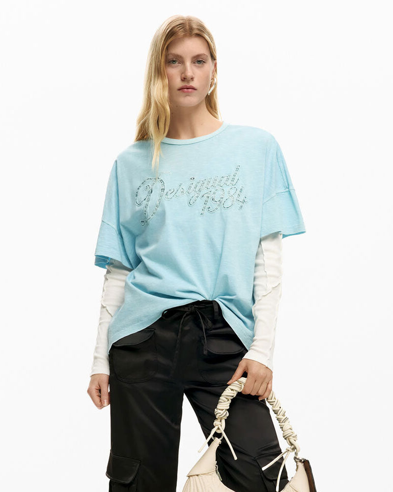 Desigual T-Shirt Vintage 1984 Colore Azzurro