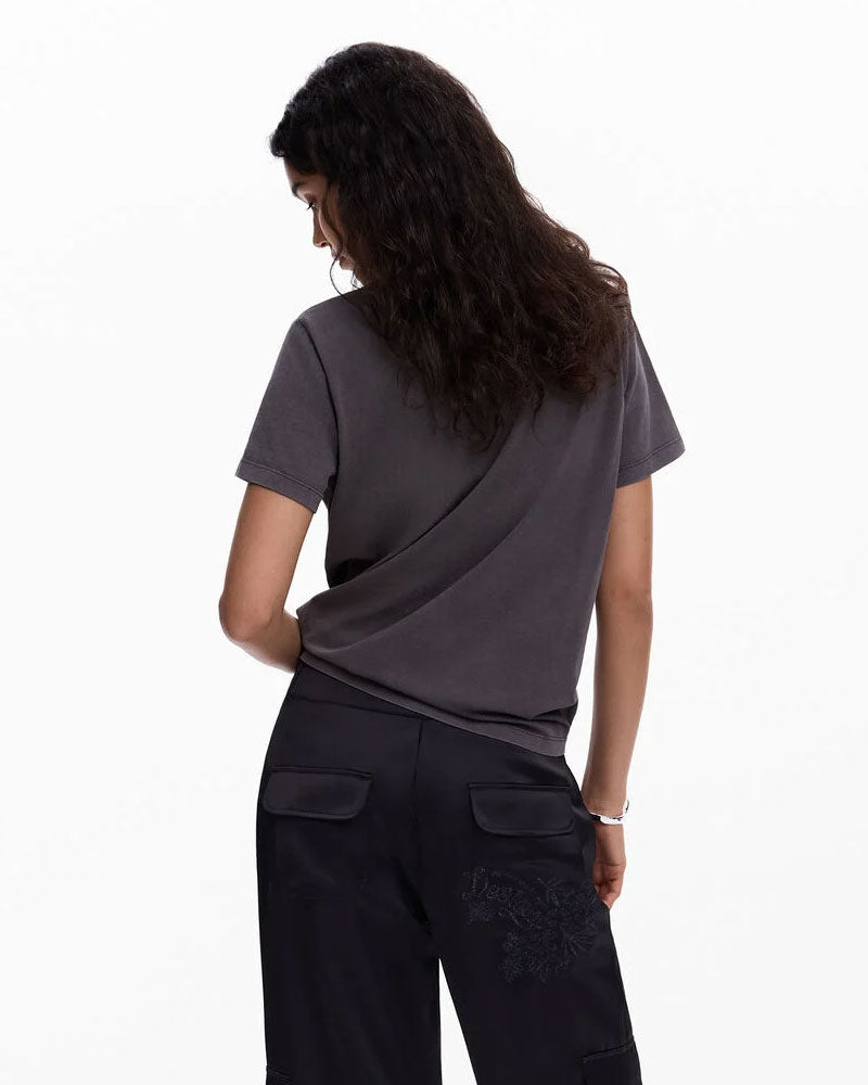 Desigual T-Shirt con Logo Ricamato Colore Grigio
