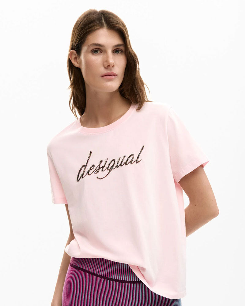 Desigual T-Shirt con Logo Ricamato Colore Rosa