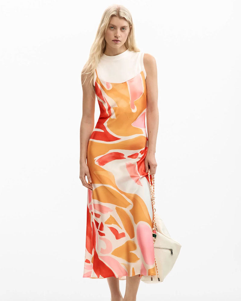 Desigual Vestito 2 in 1 a Spalline Colore Arancione