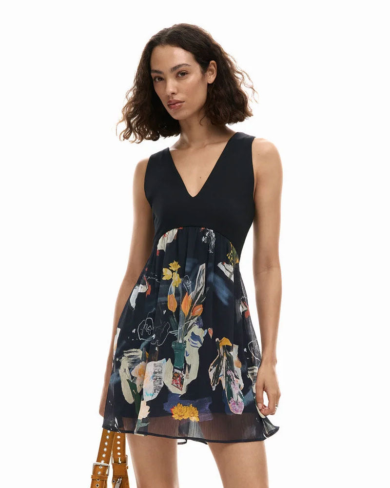 Desigual Vestito Bimaterial Collage Colore Nero