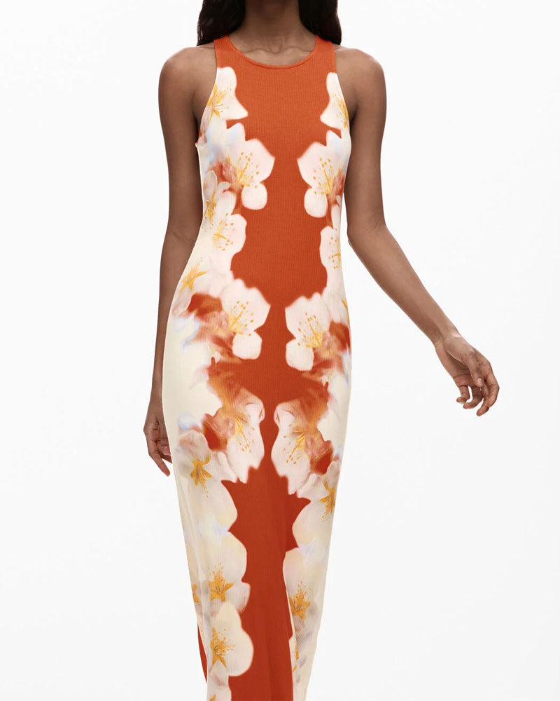 Desigual Vestito con Fiori Laterali Colore Arancione