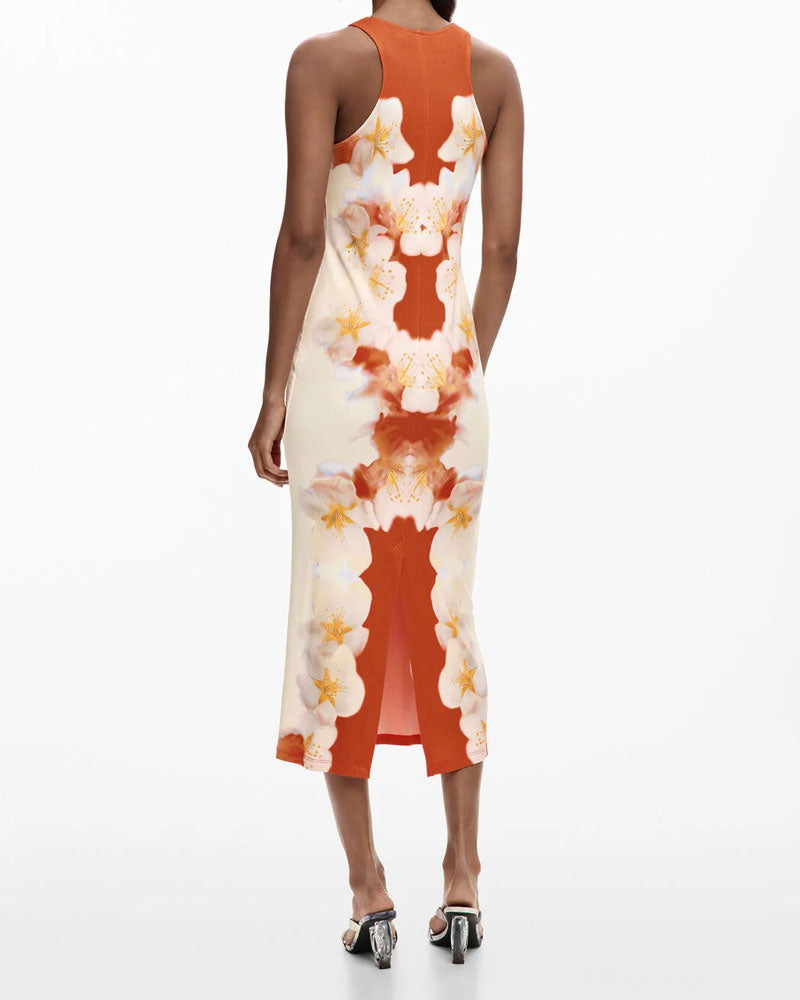 Desigual Vestito con Fiori Laterali Colore Arancione