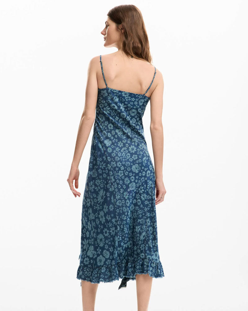 Desigual Vestito in Denim con Volant Colore Blu