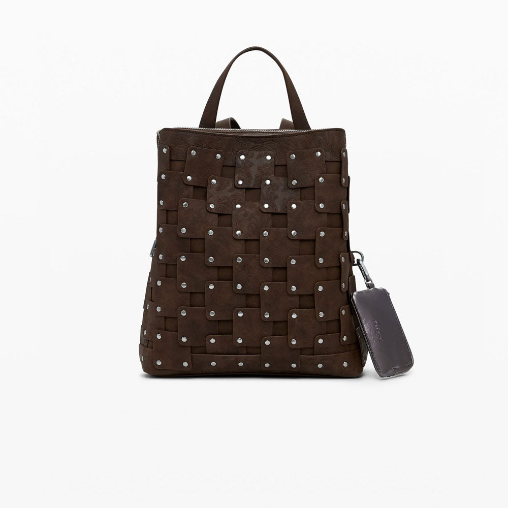 Desigual Zaino Medio Effetto Pelle con Patch Colore Marrone