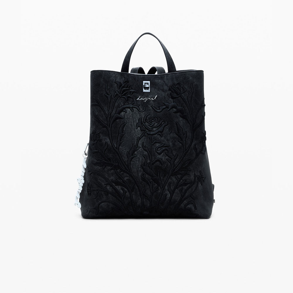 Desigual Zaino Piccolo con Fiori Effetto 3D da Donna Colore Nero