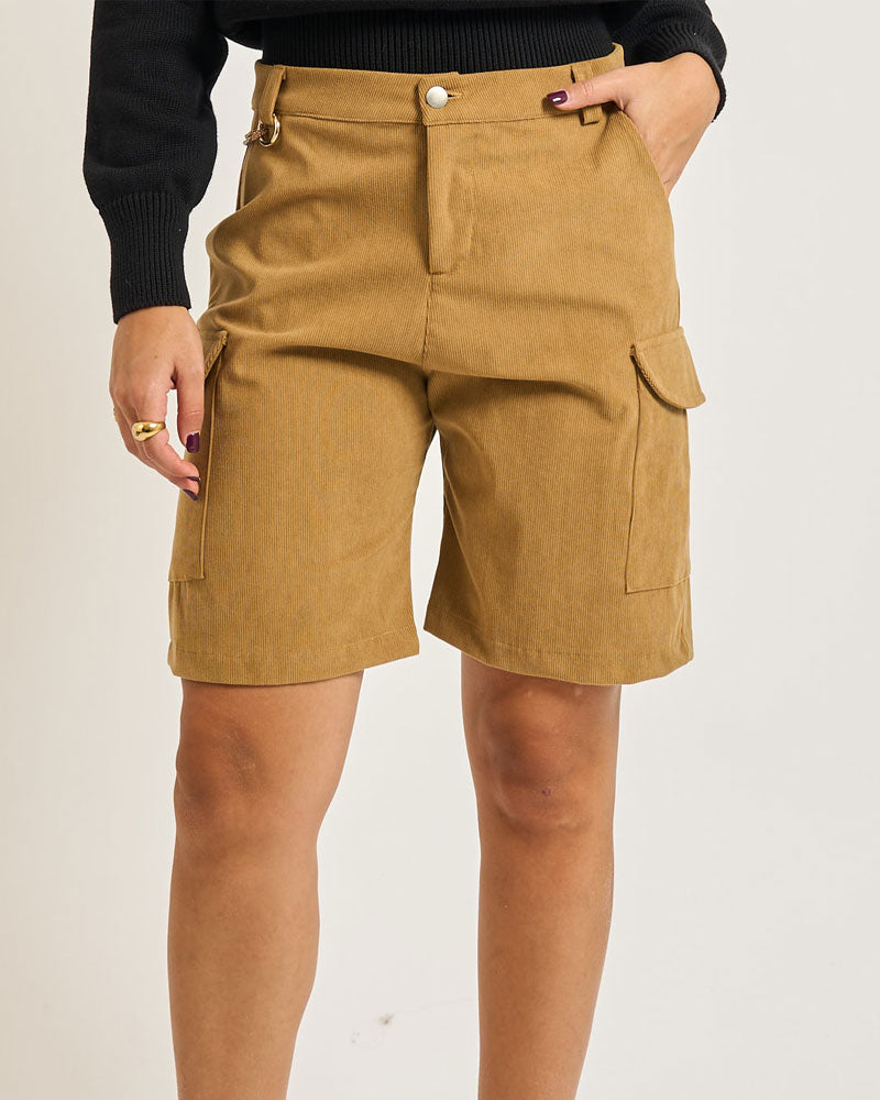 Disclaimer Bermuda in Velluto da Donna Colore Cammello