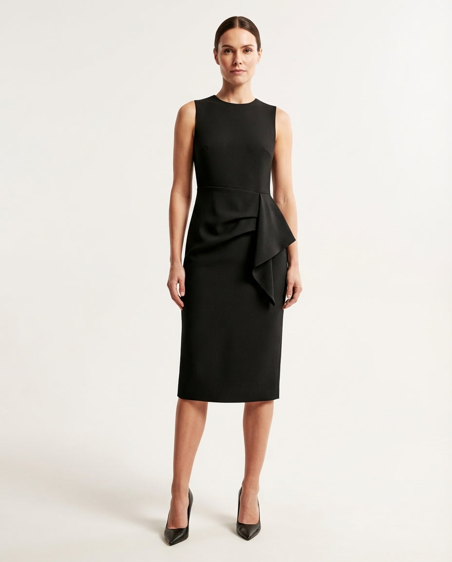 Eco Abito Midi  con Drappeggio Laterale Colore Nero