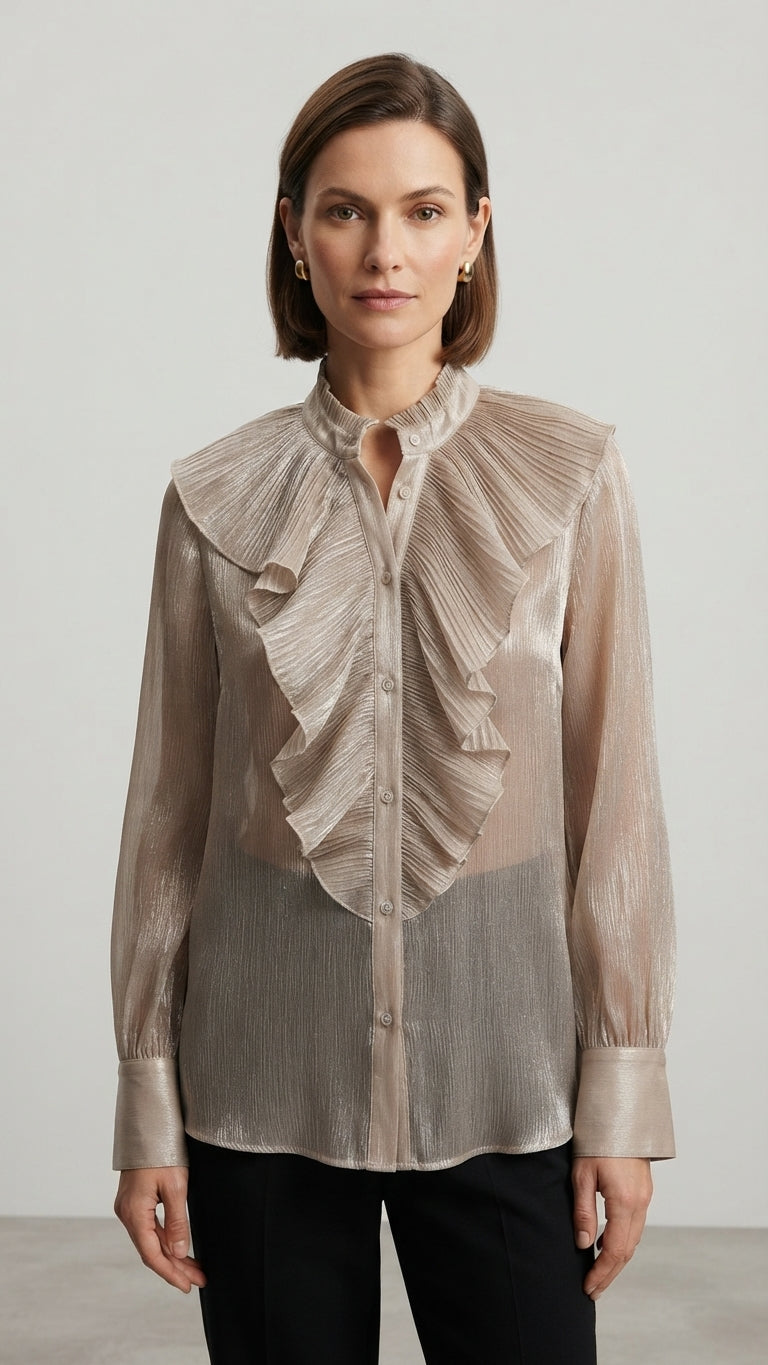 Eco Camicia Plissé con Volant Colore Cipria