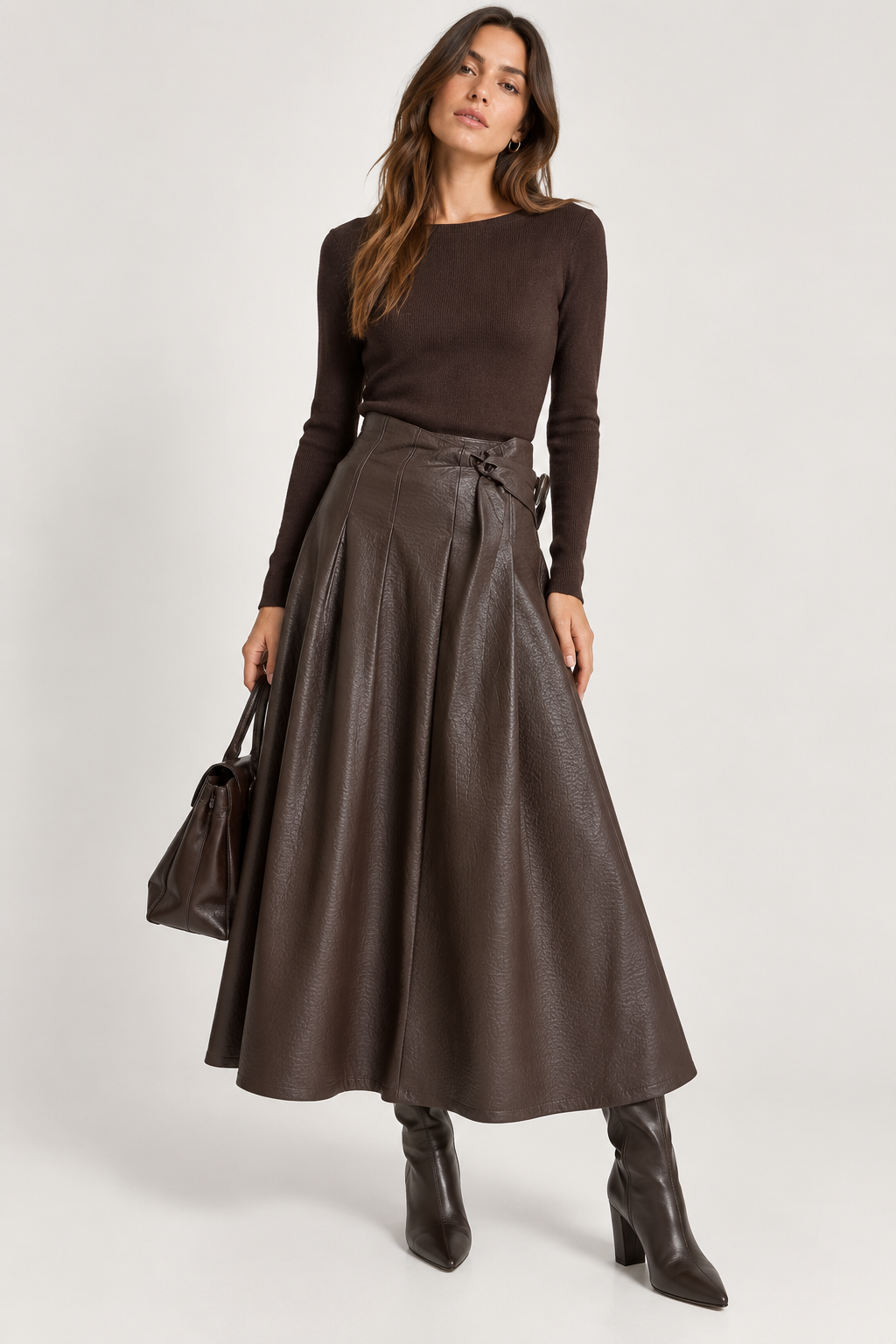 Eco Gonna Midi in Ecopelle Colore Marrone