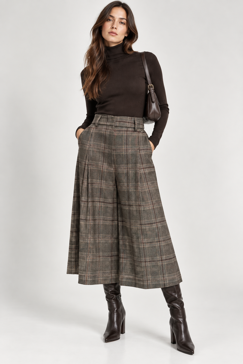 Eco Pantalone Culotte Check Colore Marrone
