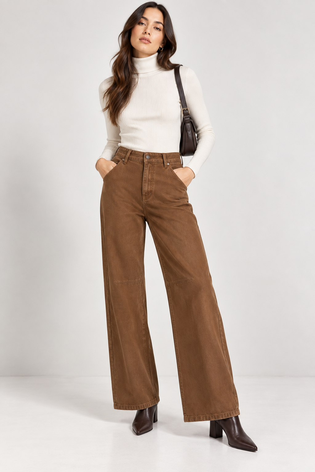 Eco Pantalone Denim Straight Fit Colore Tabacco