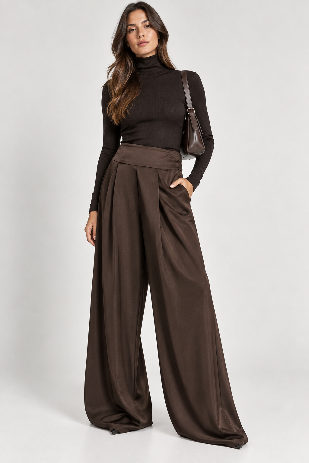 Eco Pantalone Palazzo Wide Leg Colore Marrone
