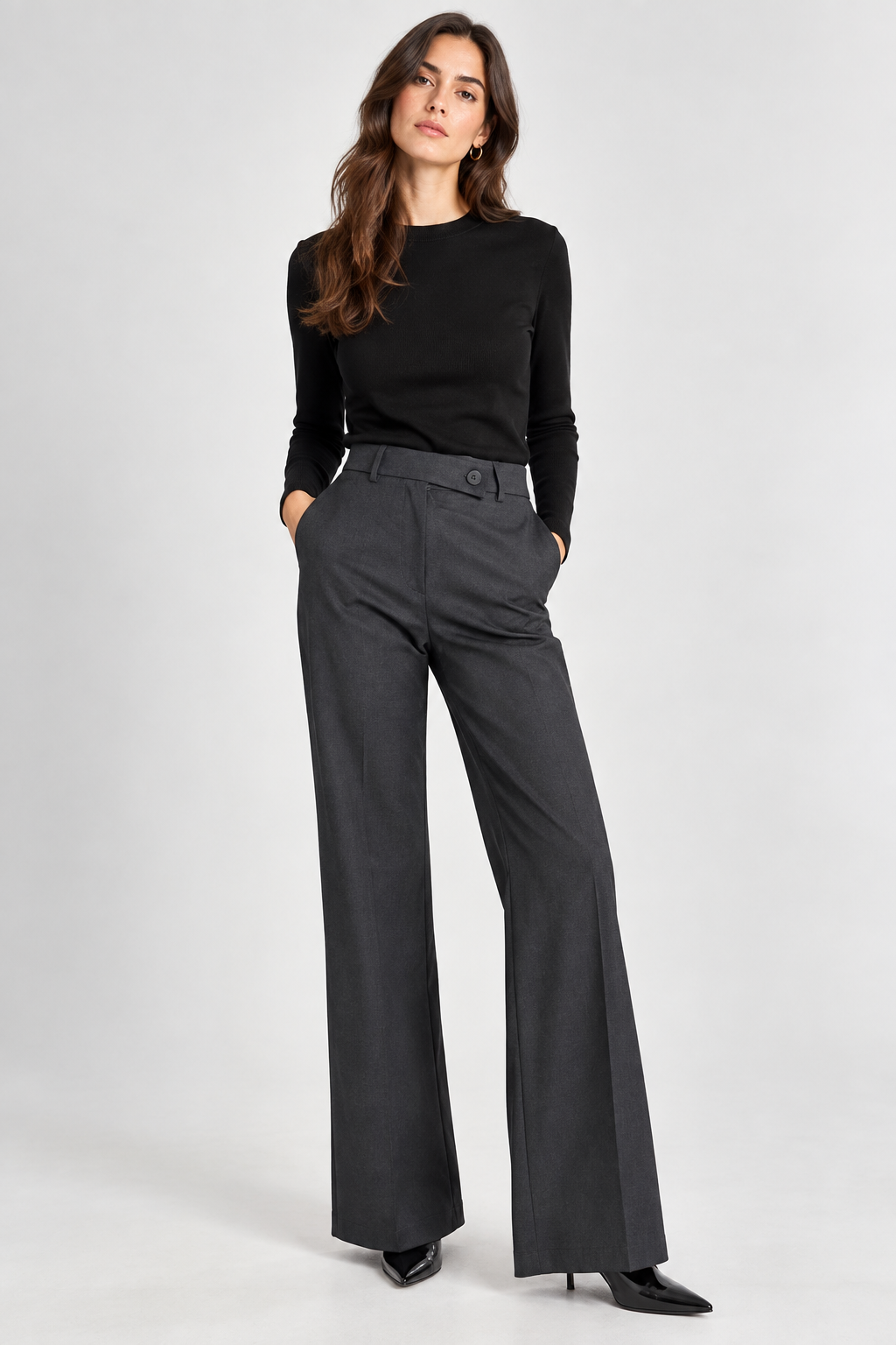 Eco Pantalone Sartoriale a Gamba Ampia Colore Grigio