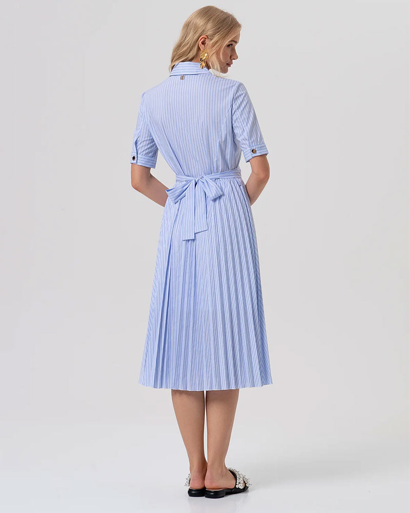 Fracomina Abito Regular Modello Chemisier Midi in Popeline a Righe Colore Blu Chiaro