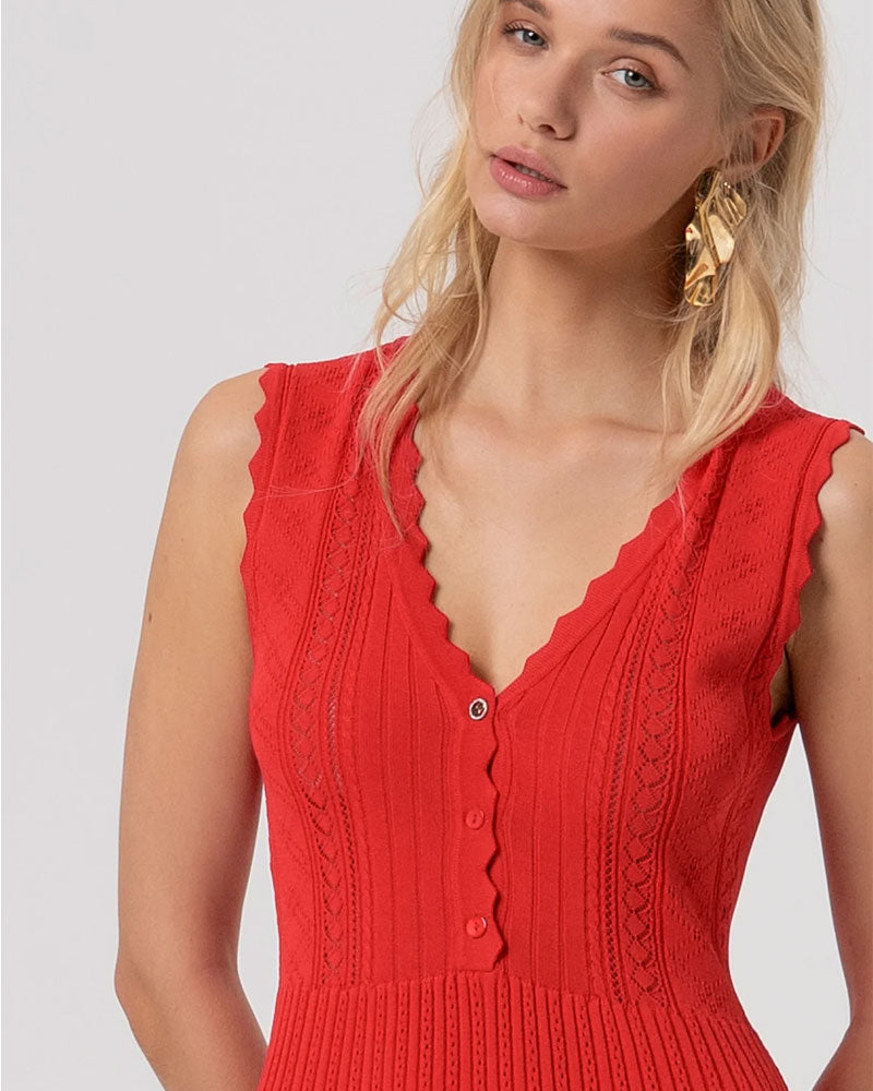 Fracomina Abito Senza Maniche Mini in Maglia Colore Rosso