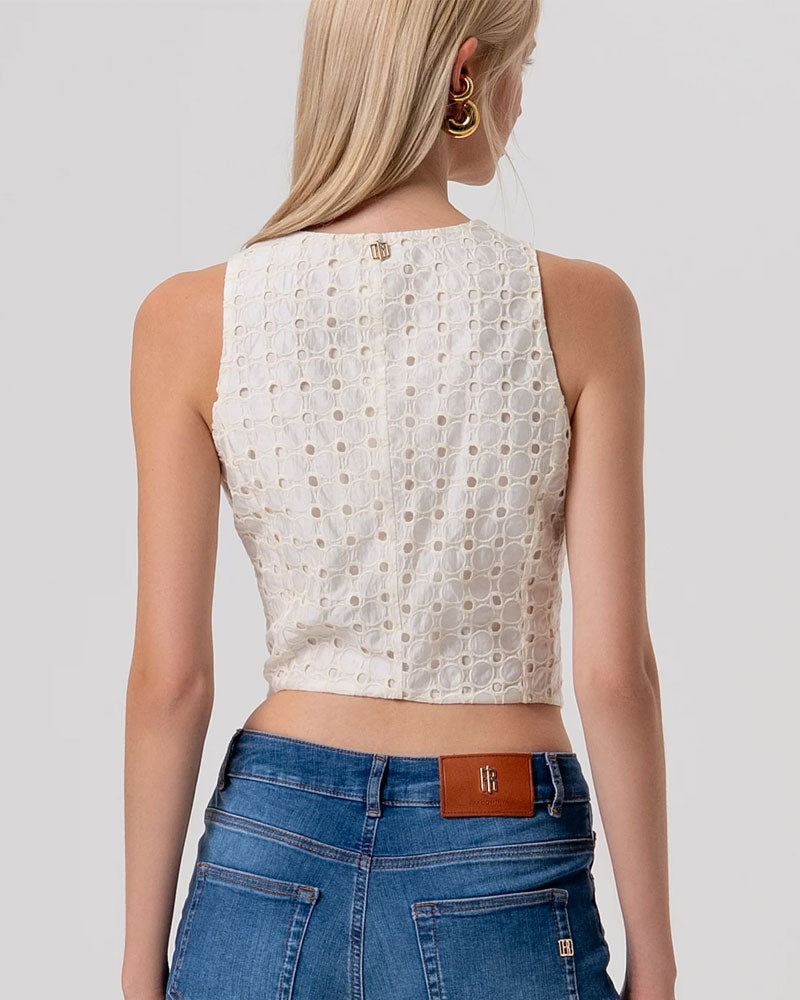 Fracomina Gilet Slim in Pizzo San Gallo Colore Bianco
