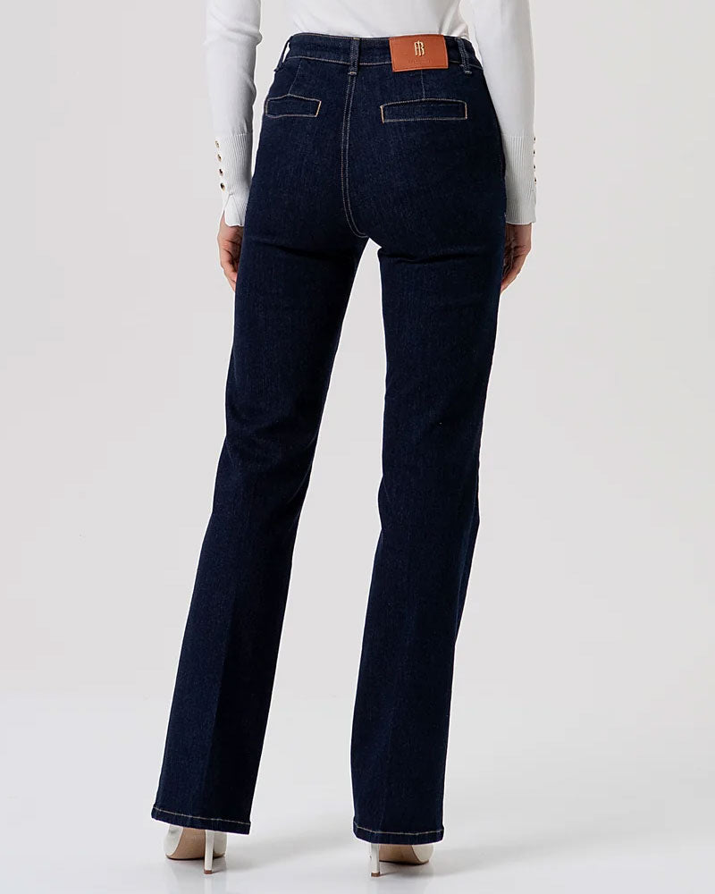 Fracomina Jeans Flare Wide Leg in Denim con Lavaggio Raw