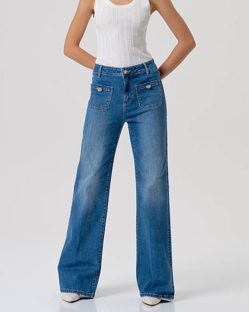 Fracomina Jeans Flare a Palazzo in Denim con Lavaggio Medio