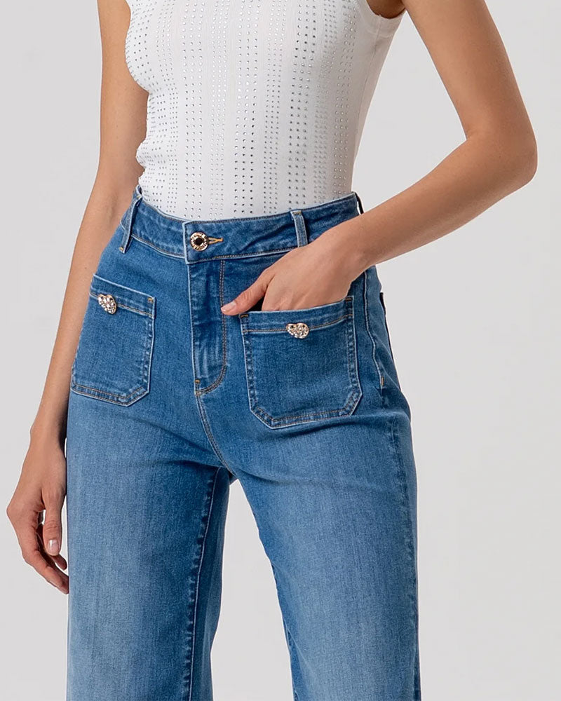 Fracomina Jeans Flare a Palazzo in Denim con Lavaggio Medio