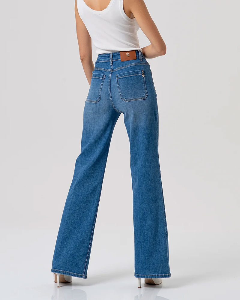 Fracomina Jeans Flare a Palazzo in Denim con Lavaggio Medio