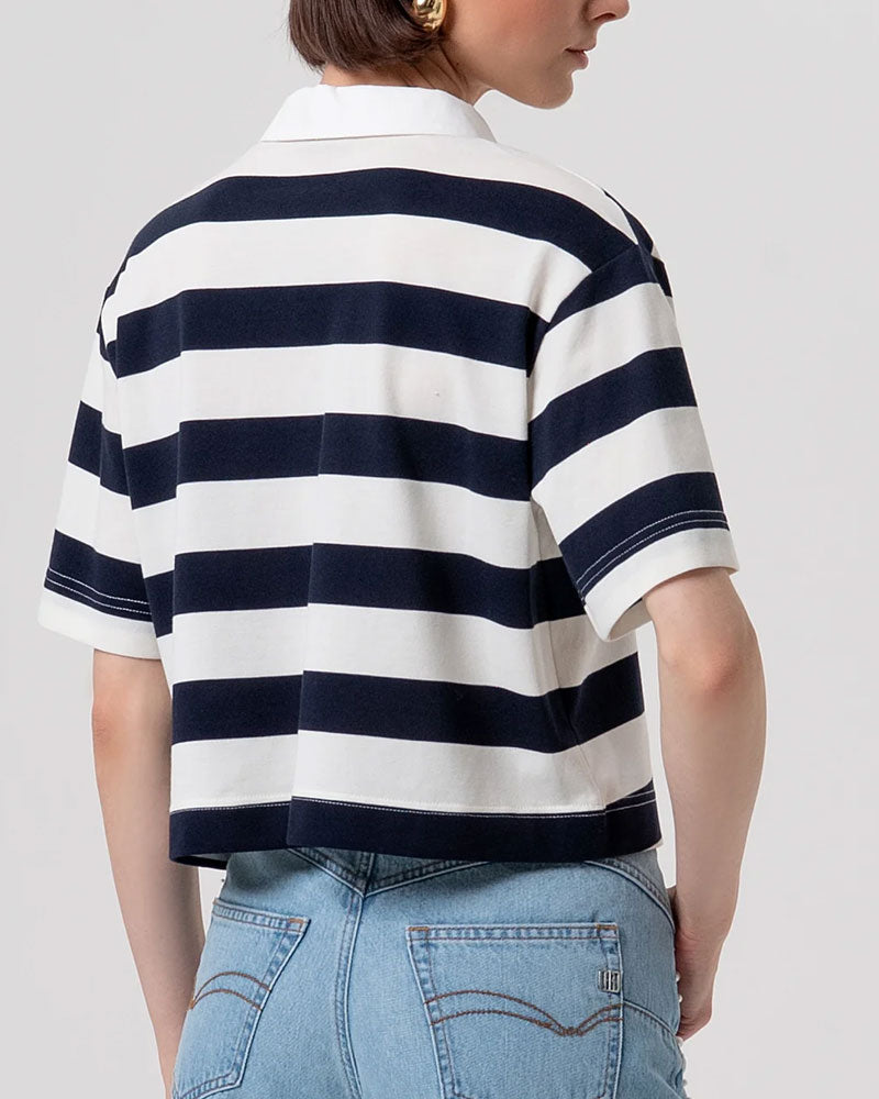 Fracomina Polo Over a Righe Colore Crema Blu Scuro