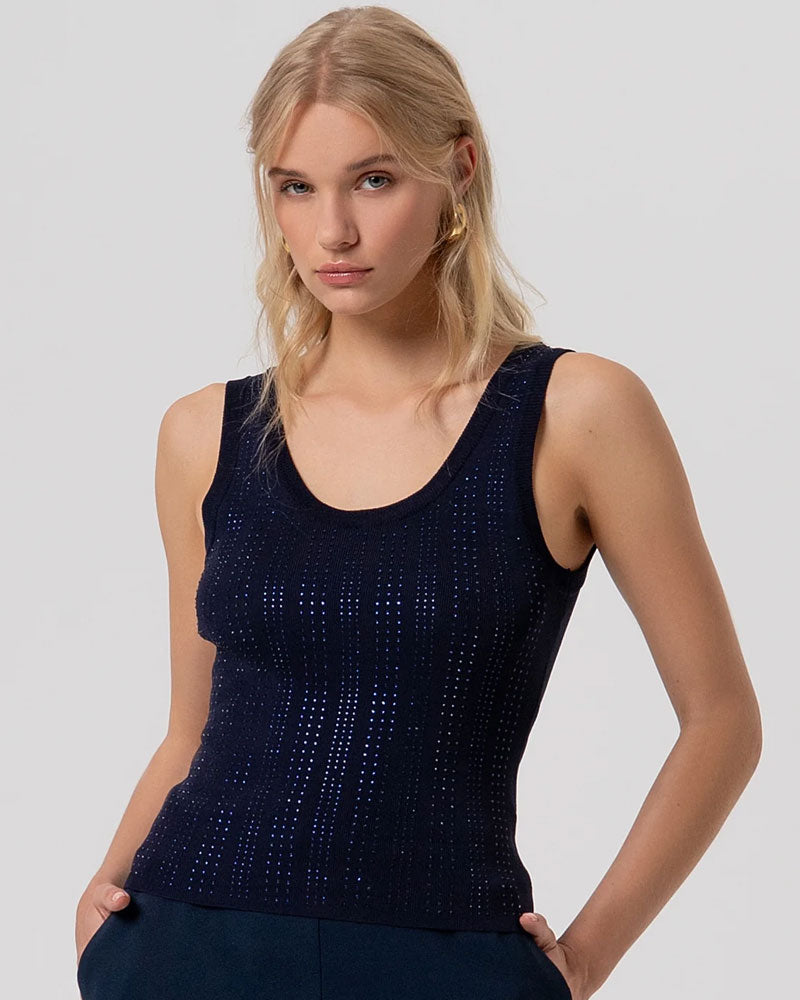 Fracomina Top Slim Senza Maniche in Maglia Colore Blu Scuro
