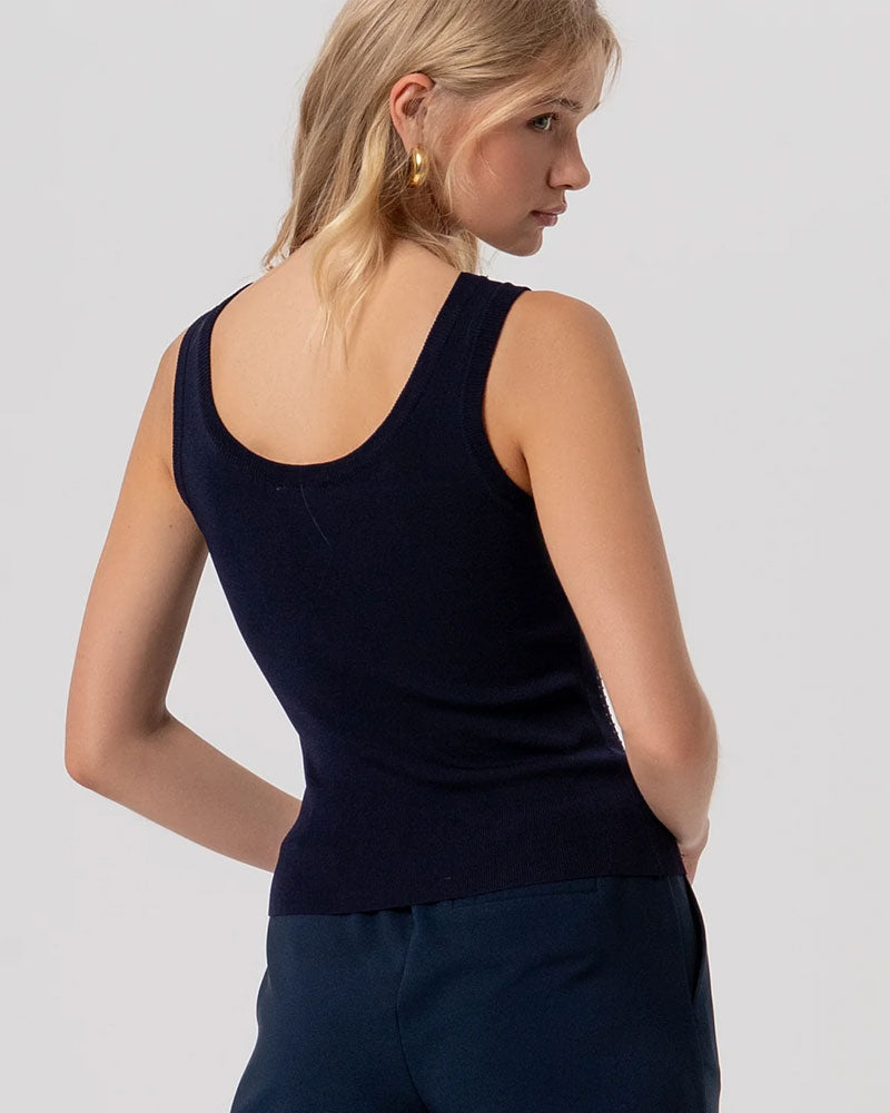 Fracomina Top Slim Senza Maniche in Maglia Colore Blu Scuro