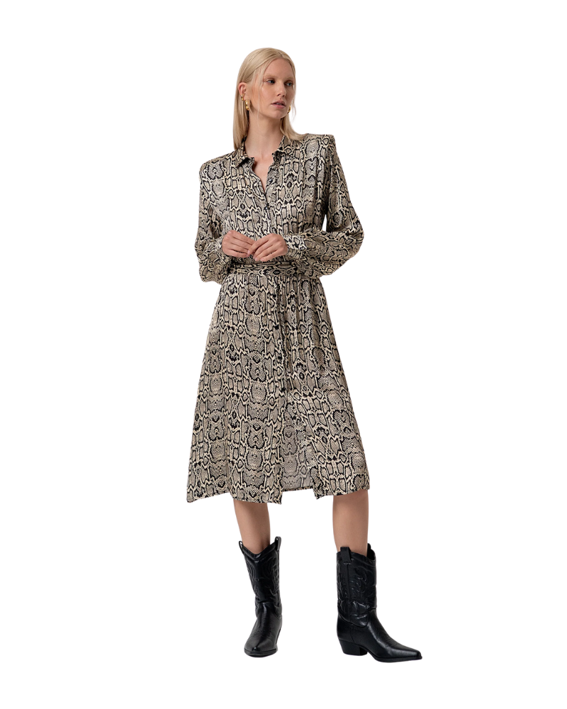 Fracomina Abito Regular Modello Chemisier Midi in Fantasia Animalier