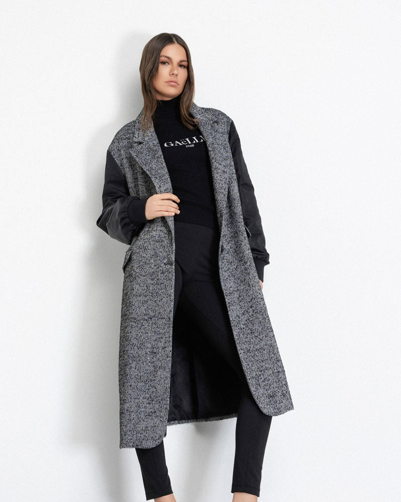 Gaelle Cappotto Over Lungo in Panno e Maniche in Nylon da Donna Colore Nero