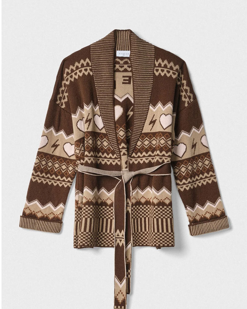 Gaelle Cardigan con Laccio Stampa Logata da Donna Colore Marrone