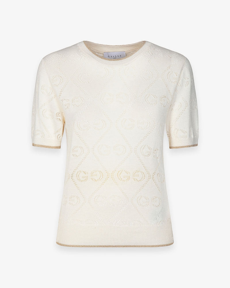 Gaelle Maglia Girocollo in Maglia Traforata Colore Bianco