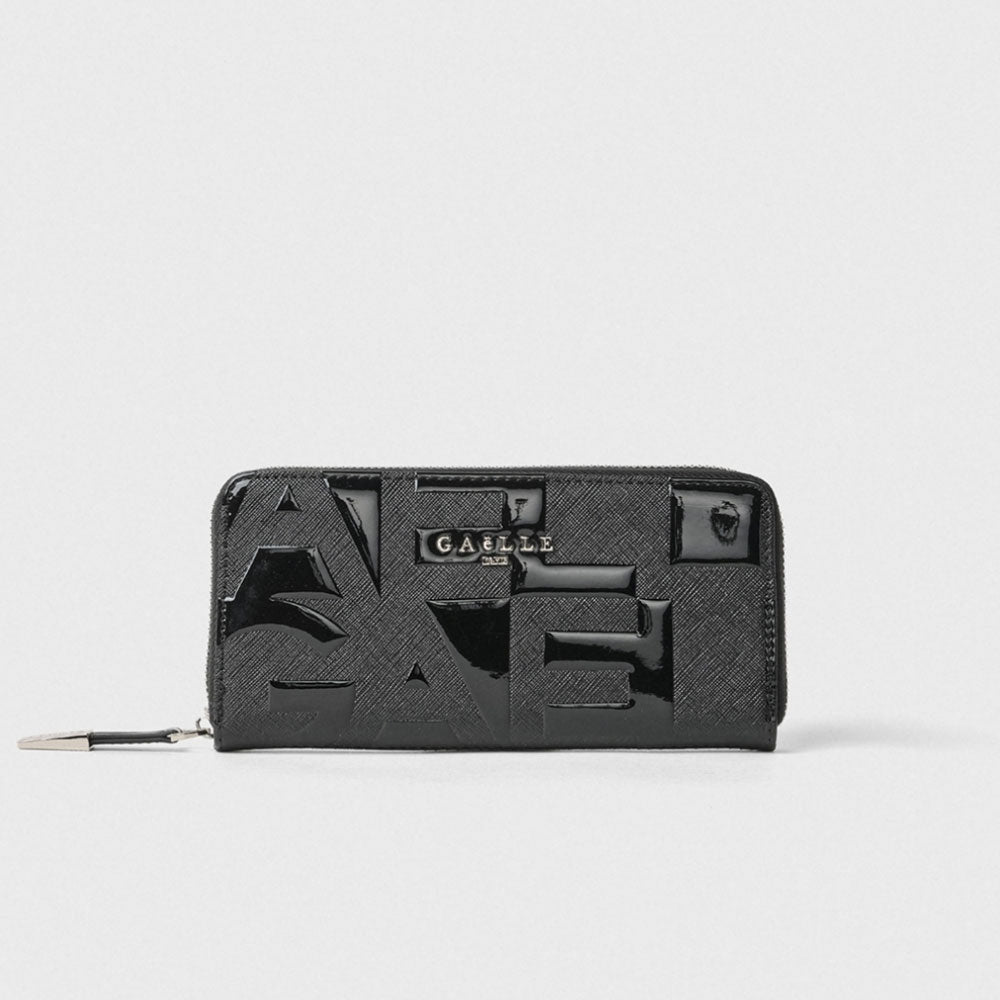 Gaelle Portafoglio Zip Around Lettering in Vernice Colore Nero