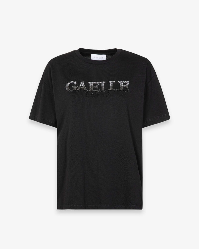 Gaelle T-Shirt Paricollo Mezza Manica con Strass Termo Colore Nero