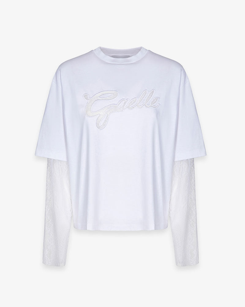Gaelle T-Shirt con Manica Lunga in Pizzo Colore Bianco