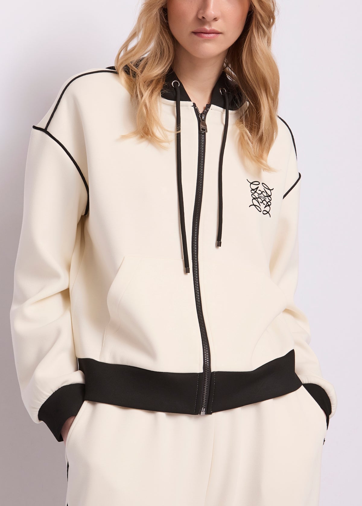 Gaudì Felpa con Cappuccio Bicolor e Logo Colore Bianco Panna