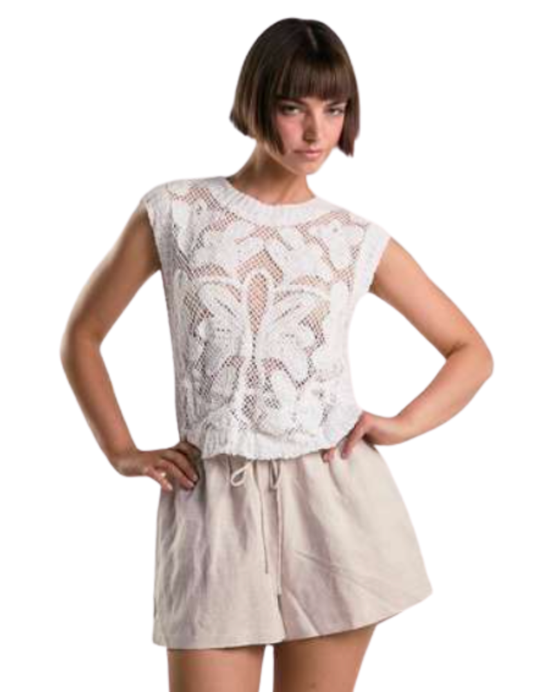 Glamours Top in Pizzo Colore Bianco