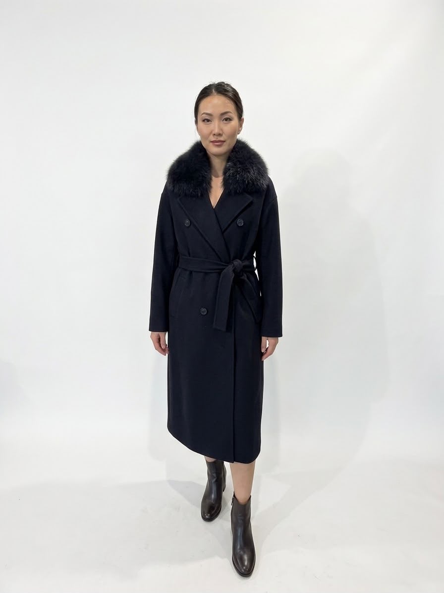 Grillo Sport Cappotto Colore Blu con Collo di Pelliccia